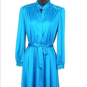Sears vintage turquoise shirt dress Sz 6p P076